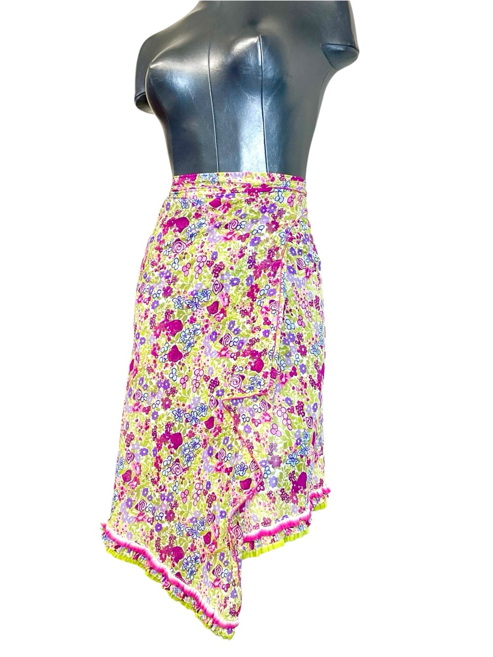 Gottex 2000s Floral Swim Cover Up Skirt Wrap Pink Green Asymmetrical Y2K Resort